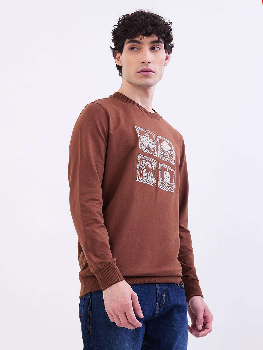 Spykar Bison Brown Slim Fit Casual Sweatshirts For Men