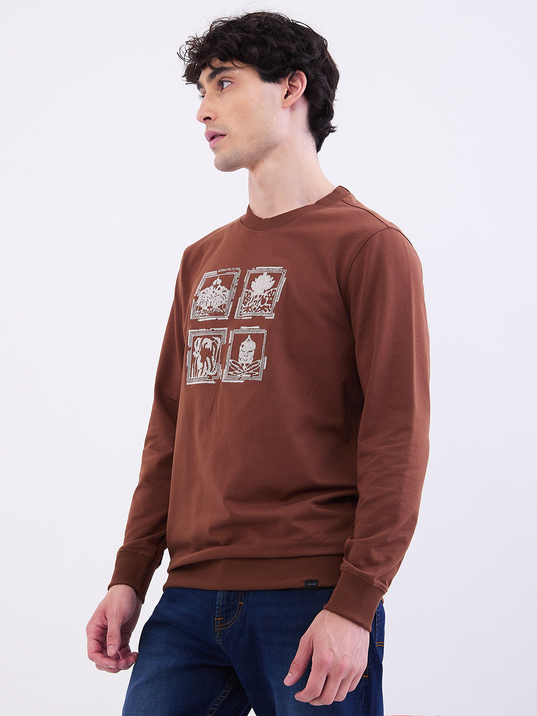 Spykar Bison Brown Slim Fit Casual Sweatshirts For Men