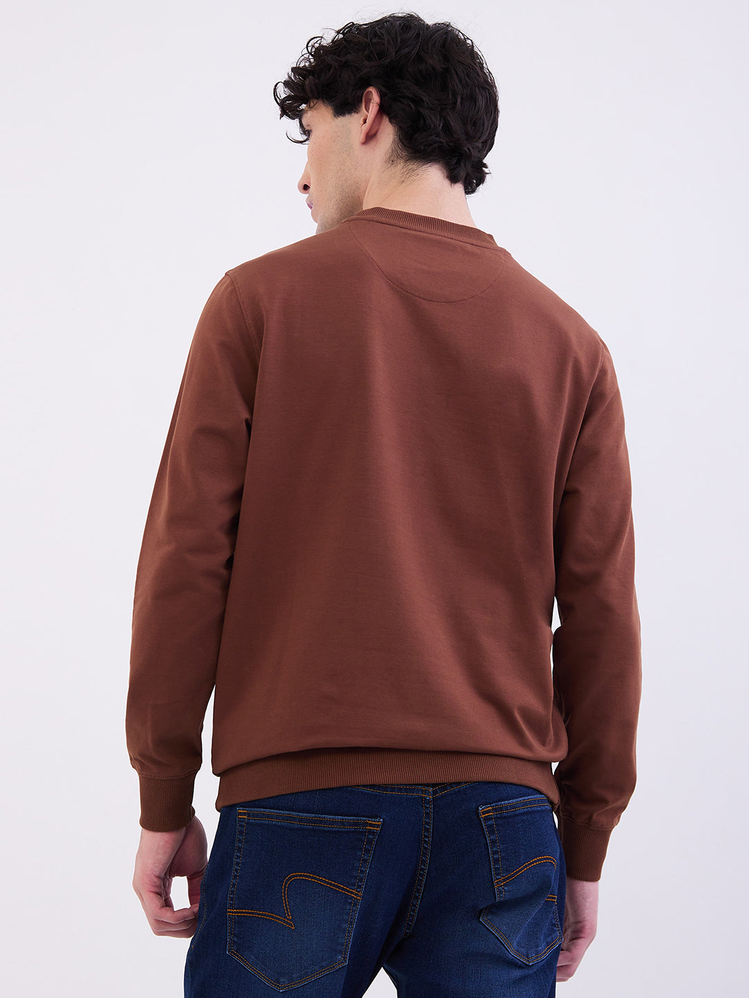 Spykar Bison Brown Slim Fit Casual Sweatshirts For Men