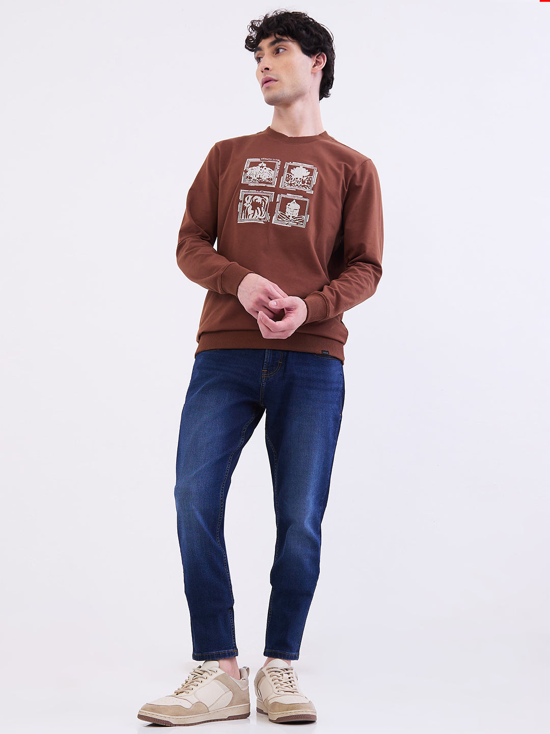 Spykar Bison Brown Slim Fit Casual Sweatshirts For Men