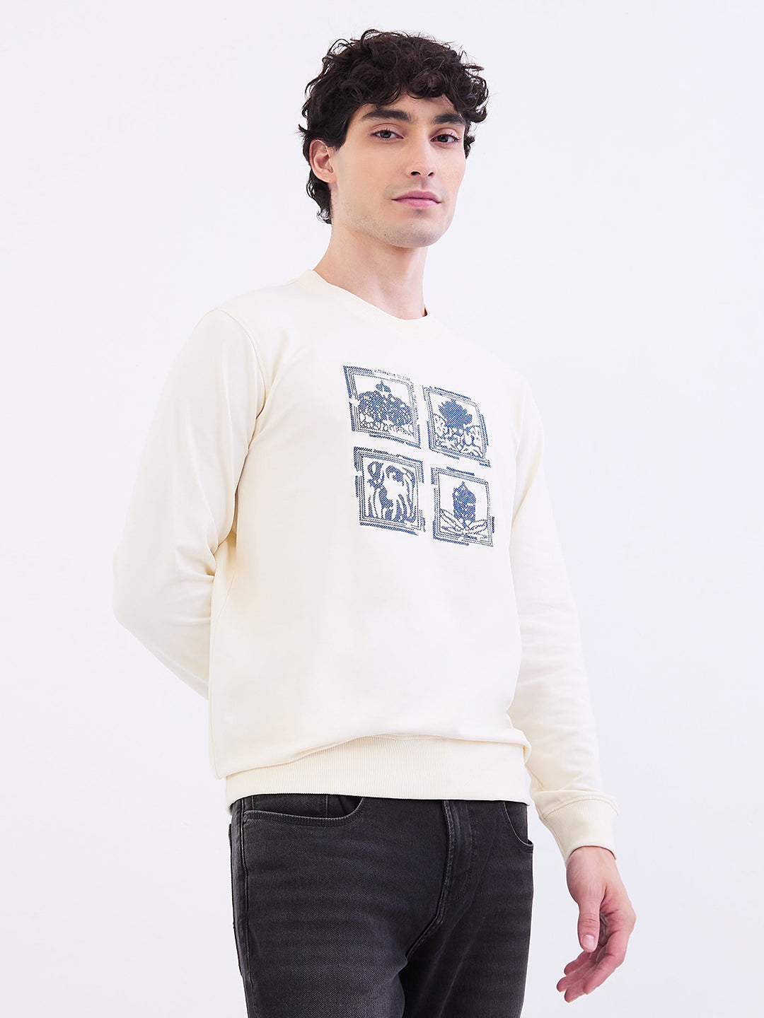 Men Sweatshirt Off White Slim Fit