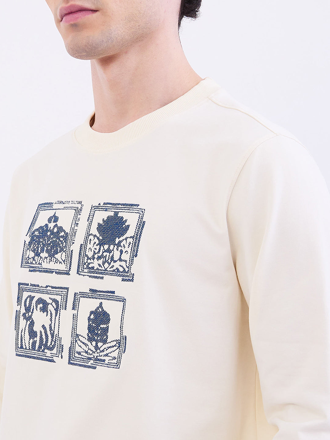 Men Sweatshirt Off White Slim Fit