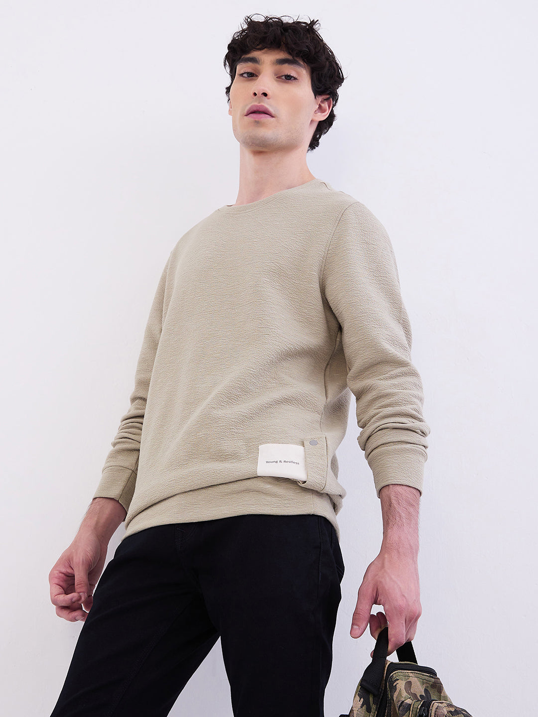 Spykar Lint Green Slim Fit Casual Sweatshirts For Men