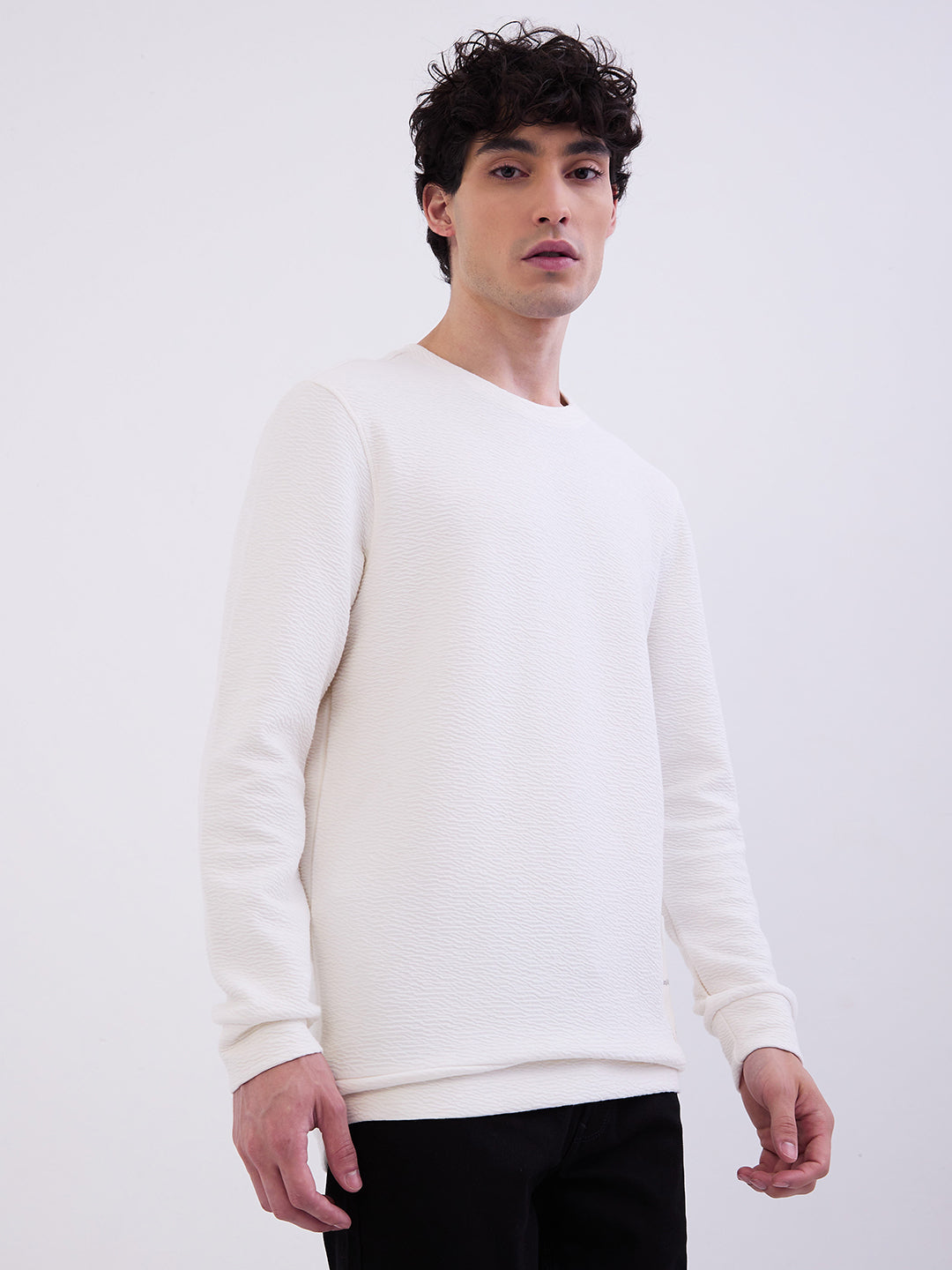 Spykar Off White Slim Fit Casual Sweatshirts For Men