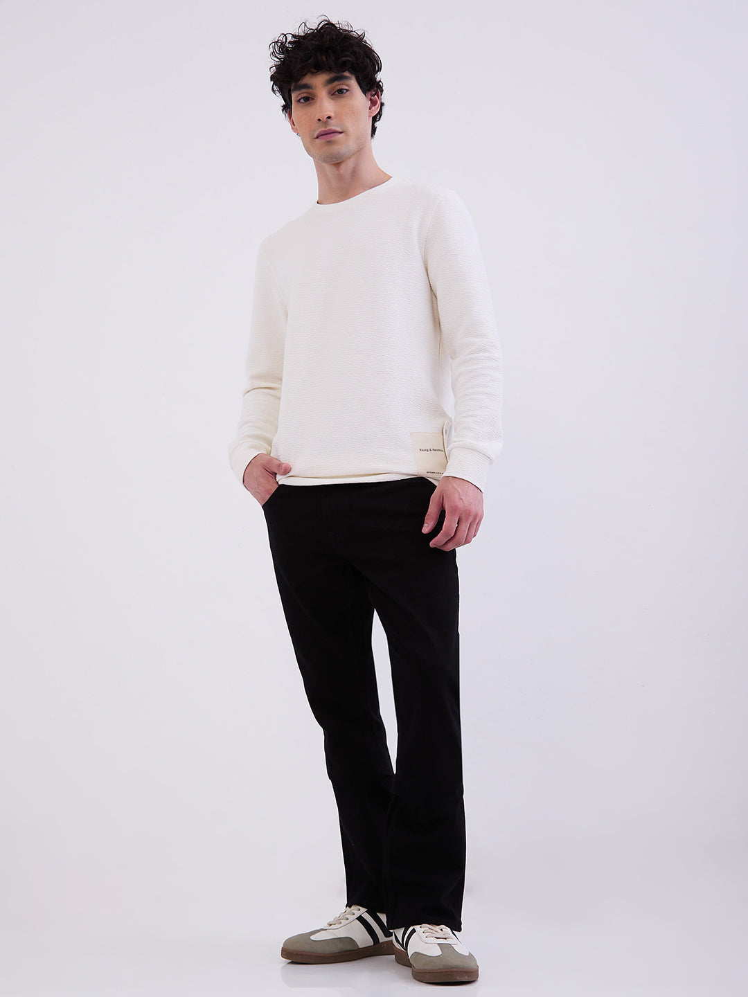 Spykar Off White Slim Fit Casual Sweatshirts For Men