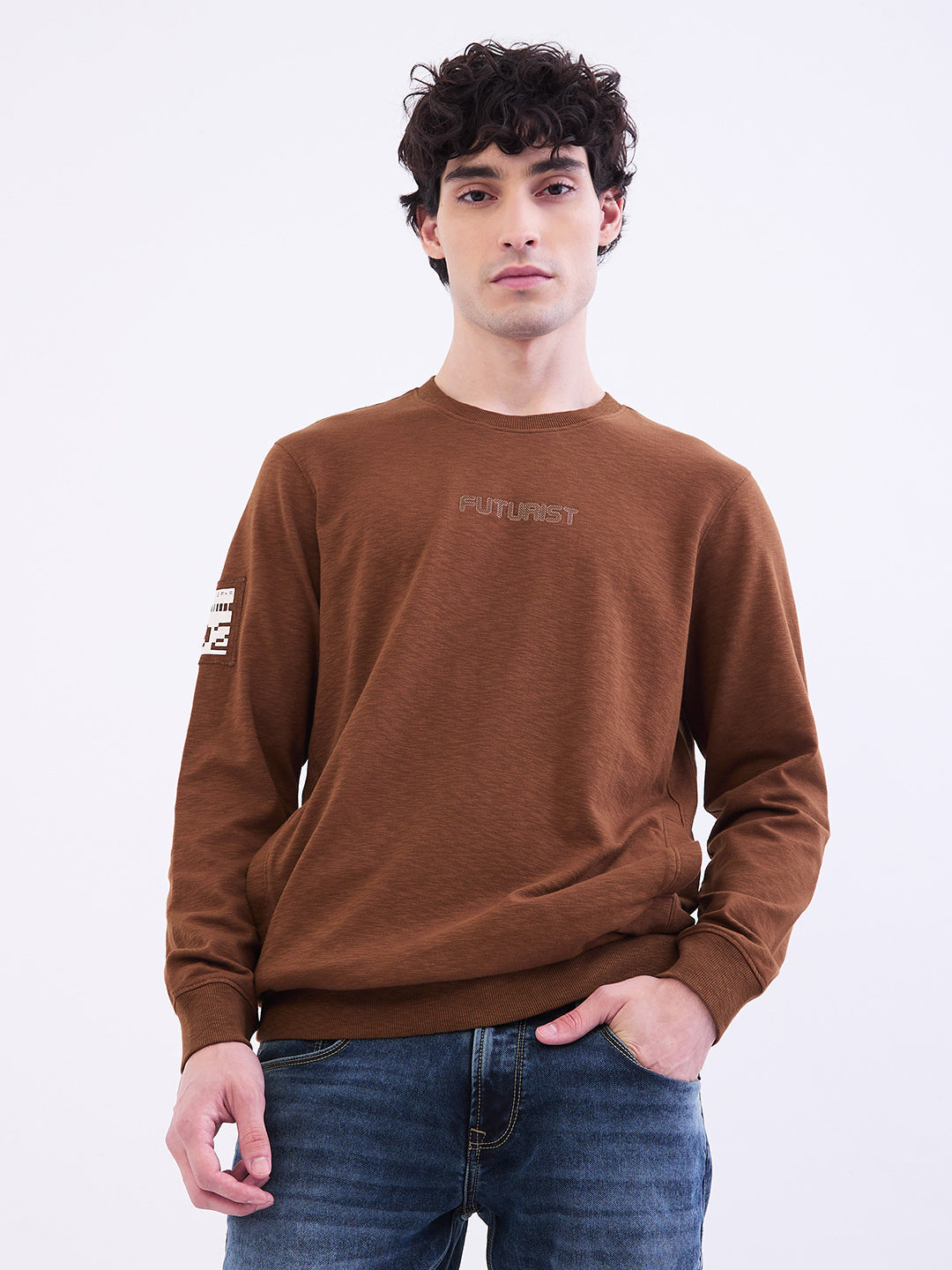 Spykar Bison Brown Slim Fit Casual Sweatshirts For Men