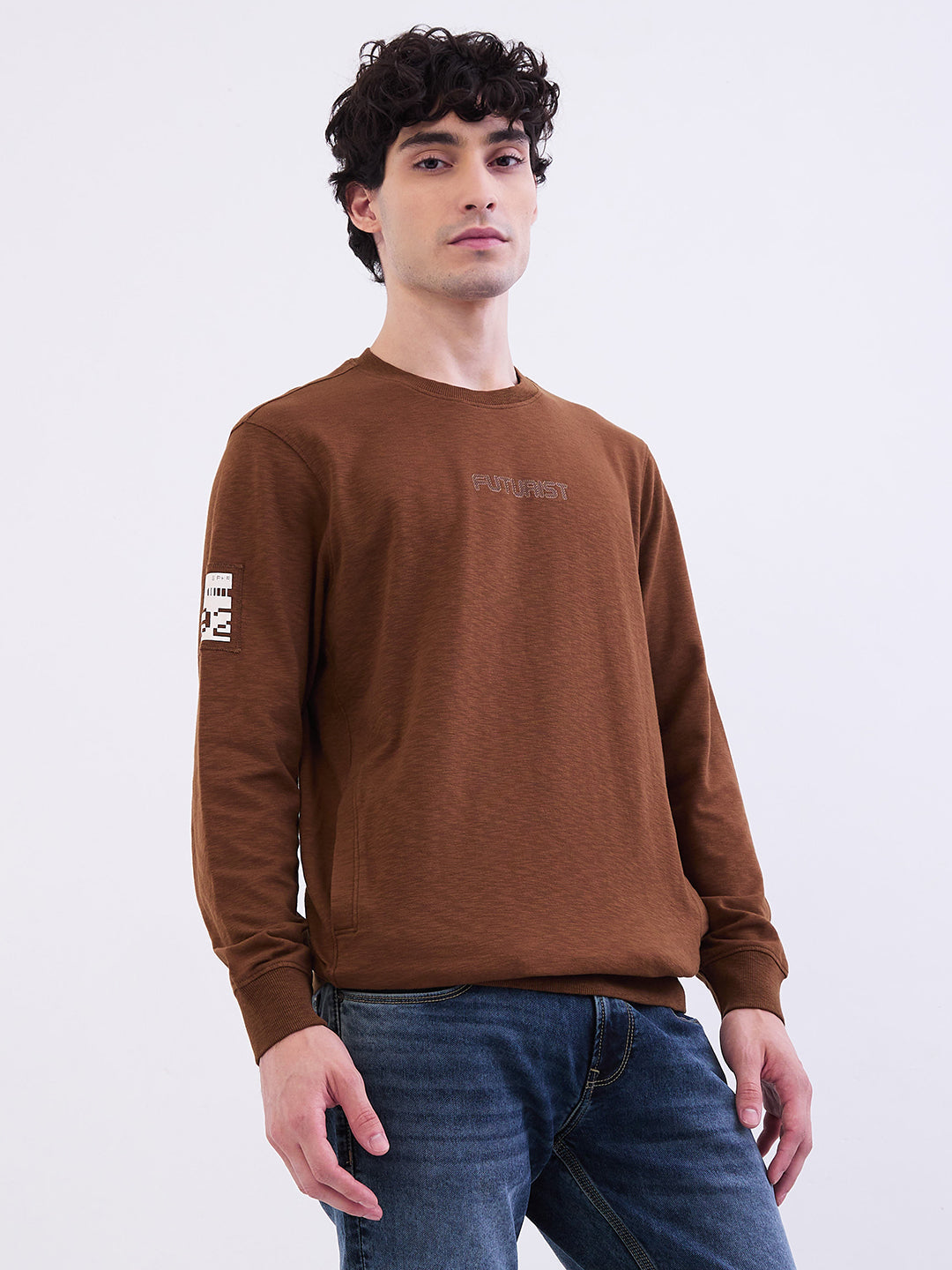 Spykar Bison Brown Slim Fit Casual Sweatshirts For Men