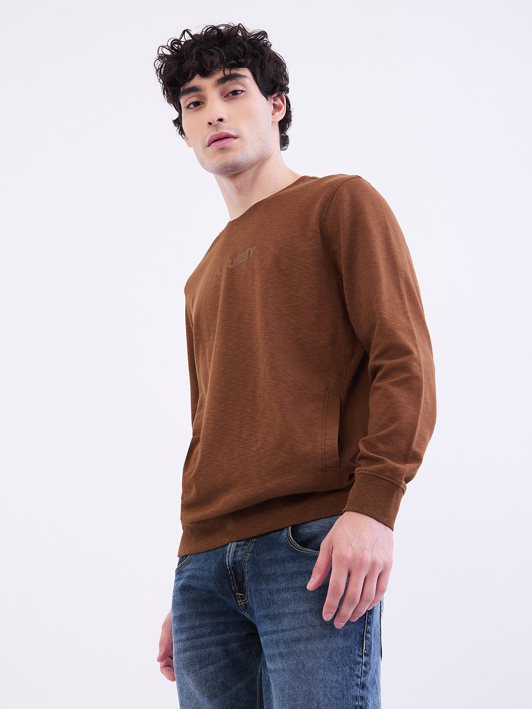 Spykar Bison Brown Slim Fit Casual Sweatshirts For Men