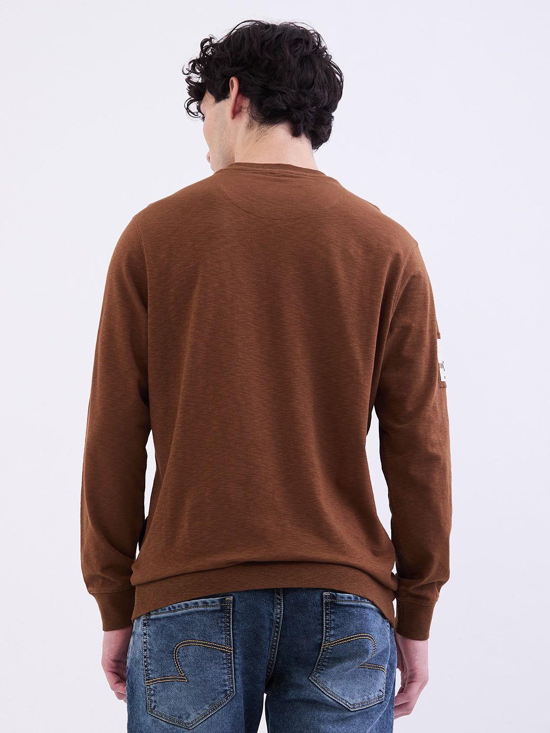 Spykar Bison Brown Slim Fit Casual Sweatshirts For Men