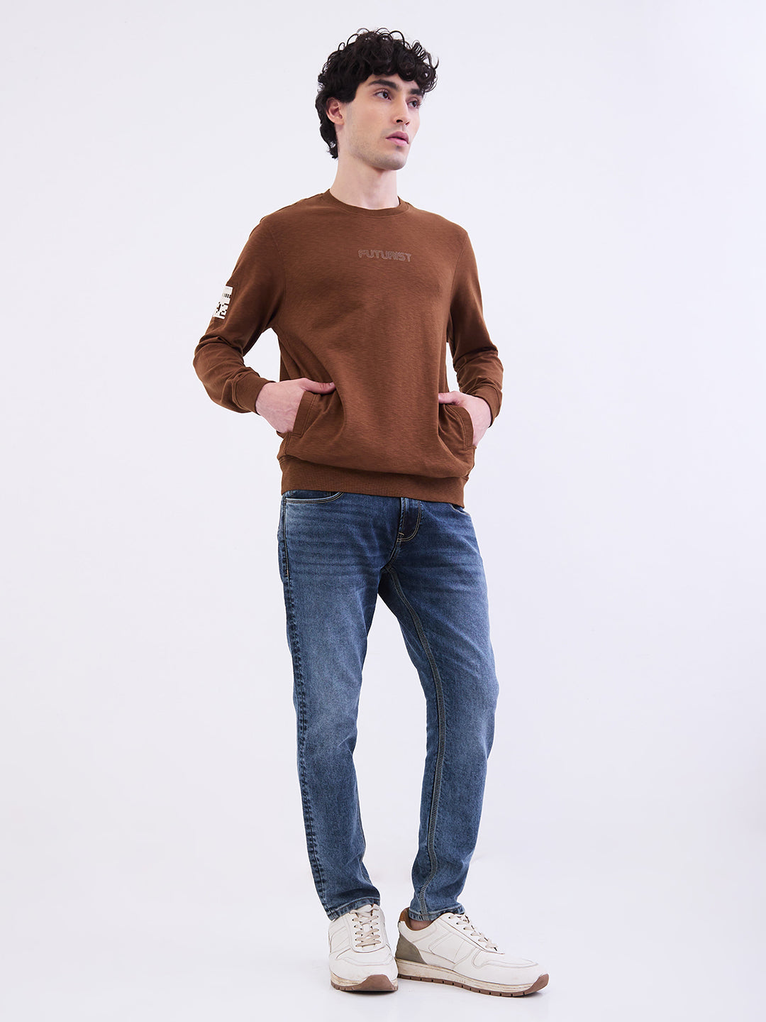 Spykar Bison Brown Slim Fit Casual Sweatshirts For Men