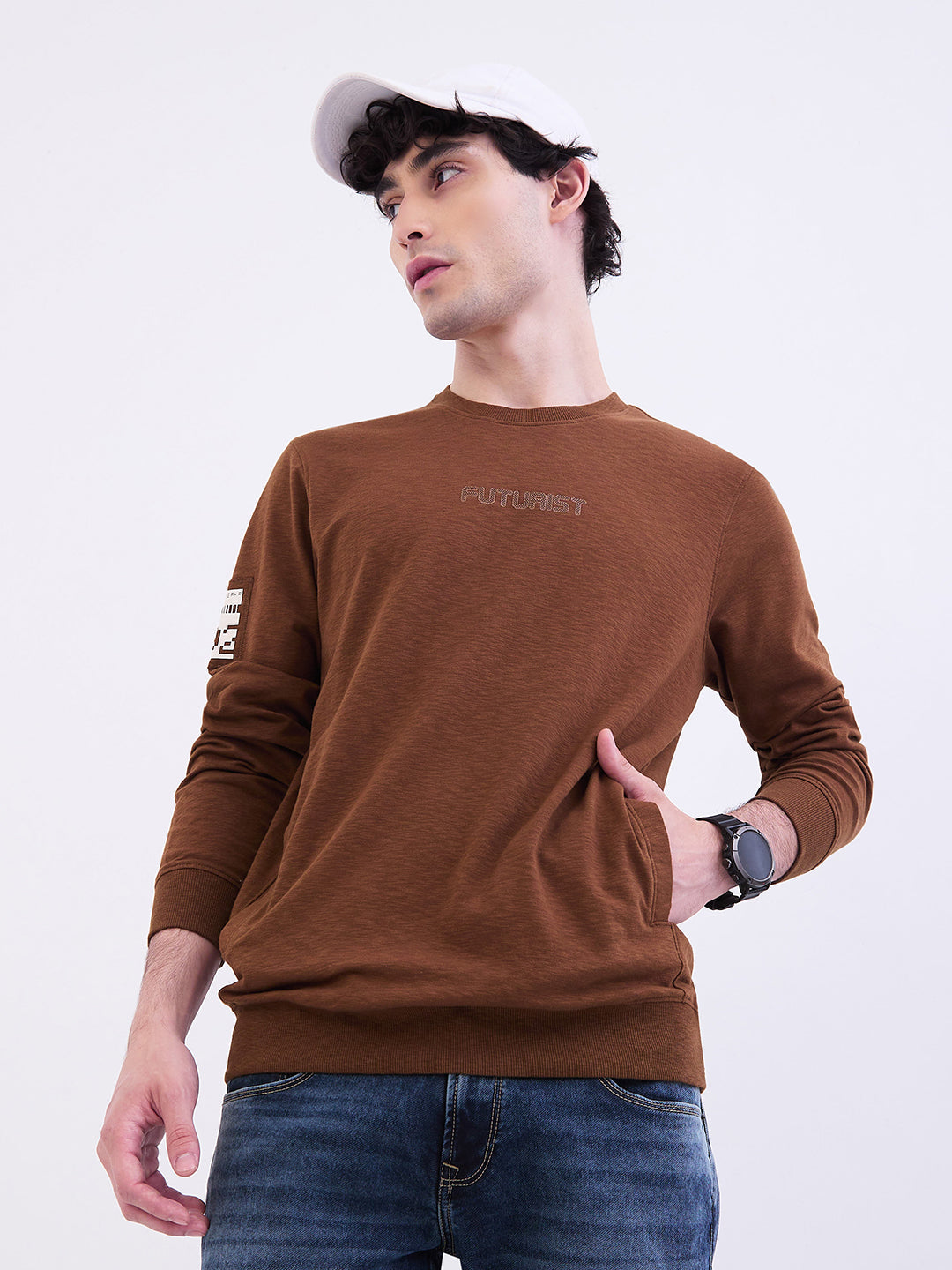 Spykar Bison Brown Slim Fit Casual Sweatshirts For Men