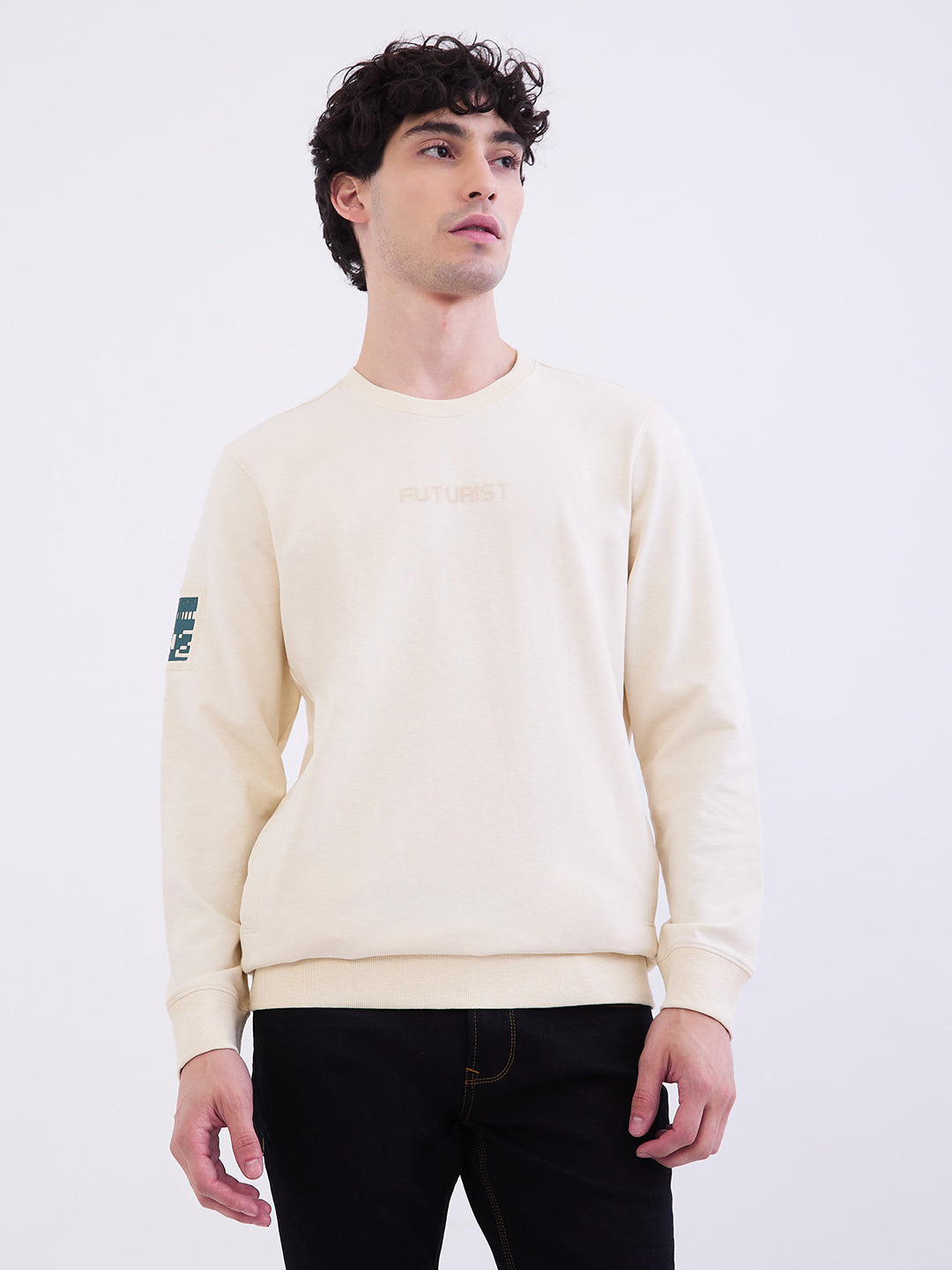 Spykar Off White Slim Fit Casual Sweatshirts For Men