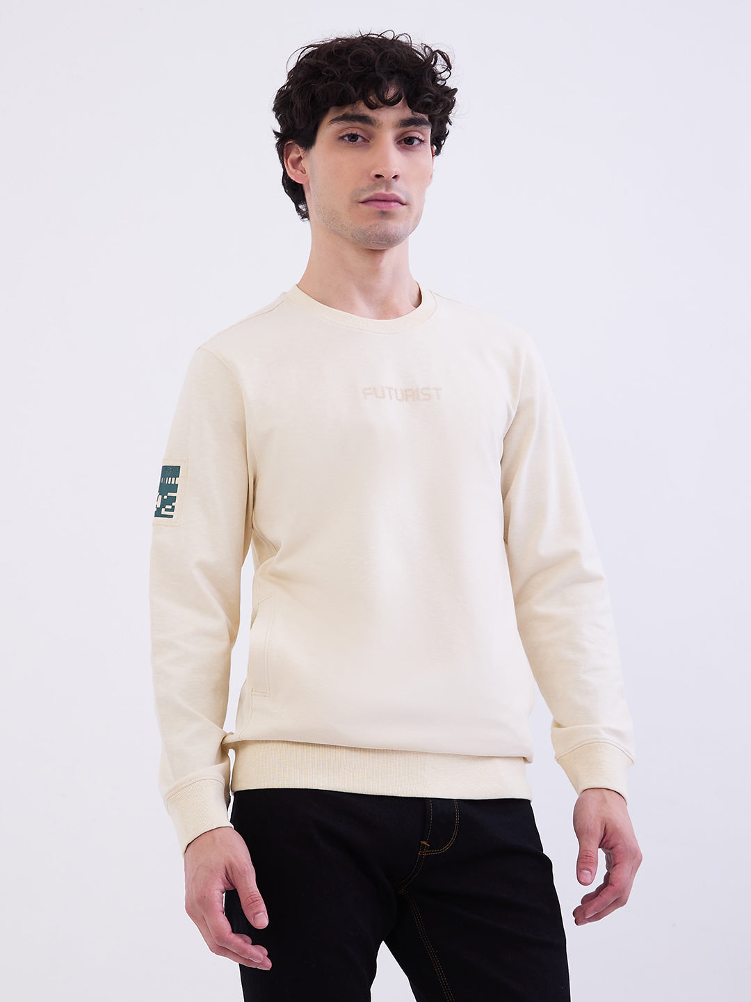 Spykar Off White Slim Fit Casual Sweatshirts For Men