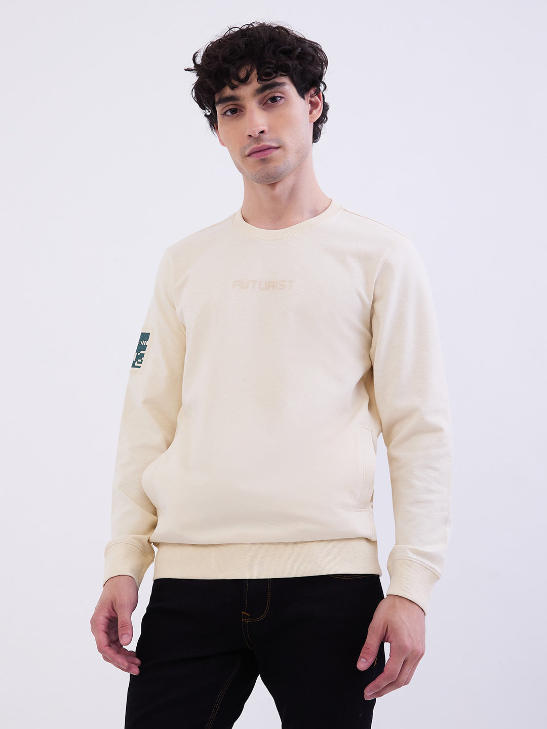 Spykar Off White Slim Fit Casual Sweatshirts For Men