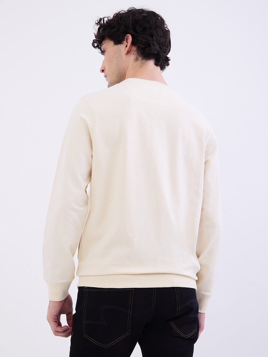 Spykar Off White Slim Fit Casual Sweatshirts For Men