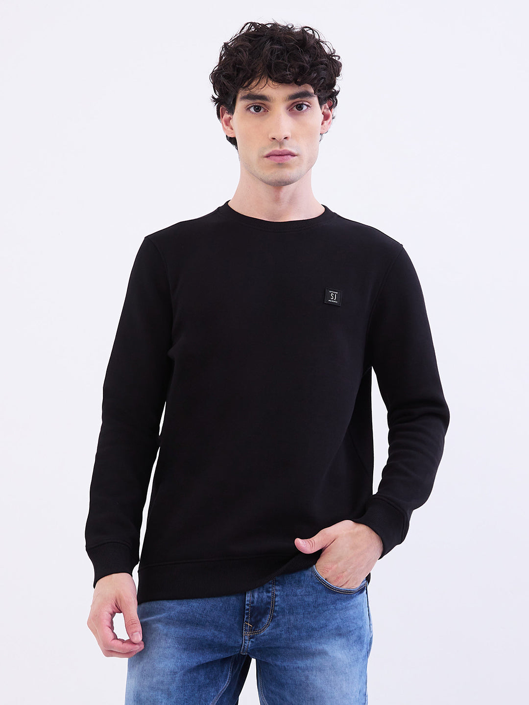 Spykar Black Slim Fit Casual Sweatshirts For Men