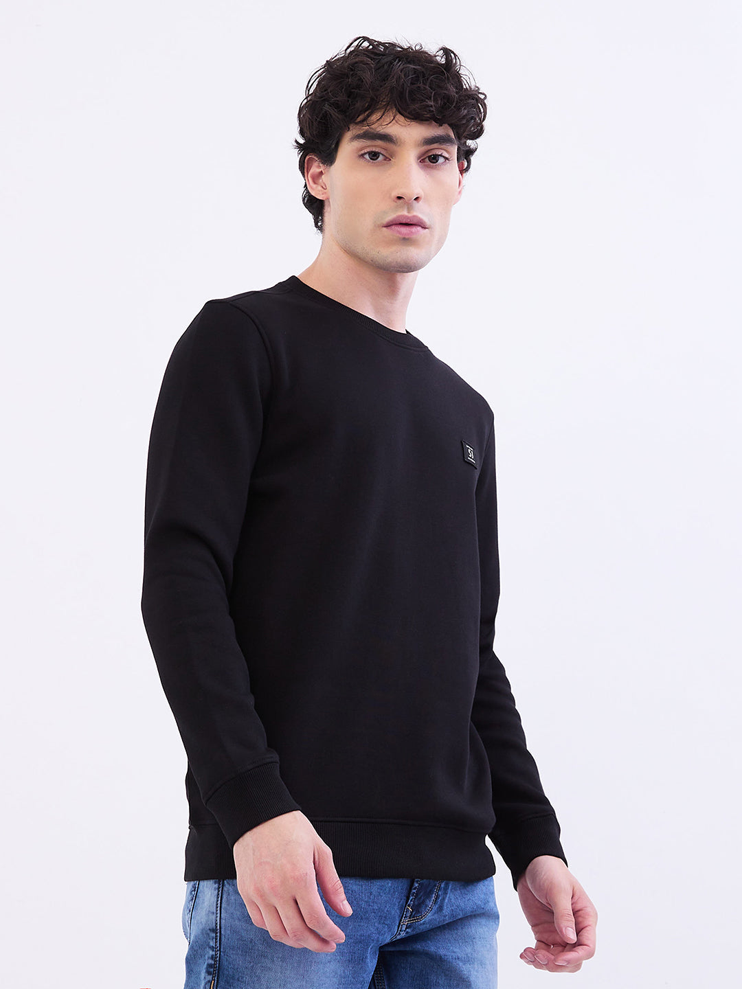 Spykar Black Slim Fit Casual Sweatshirts For Men