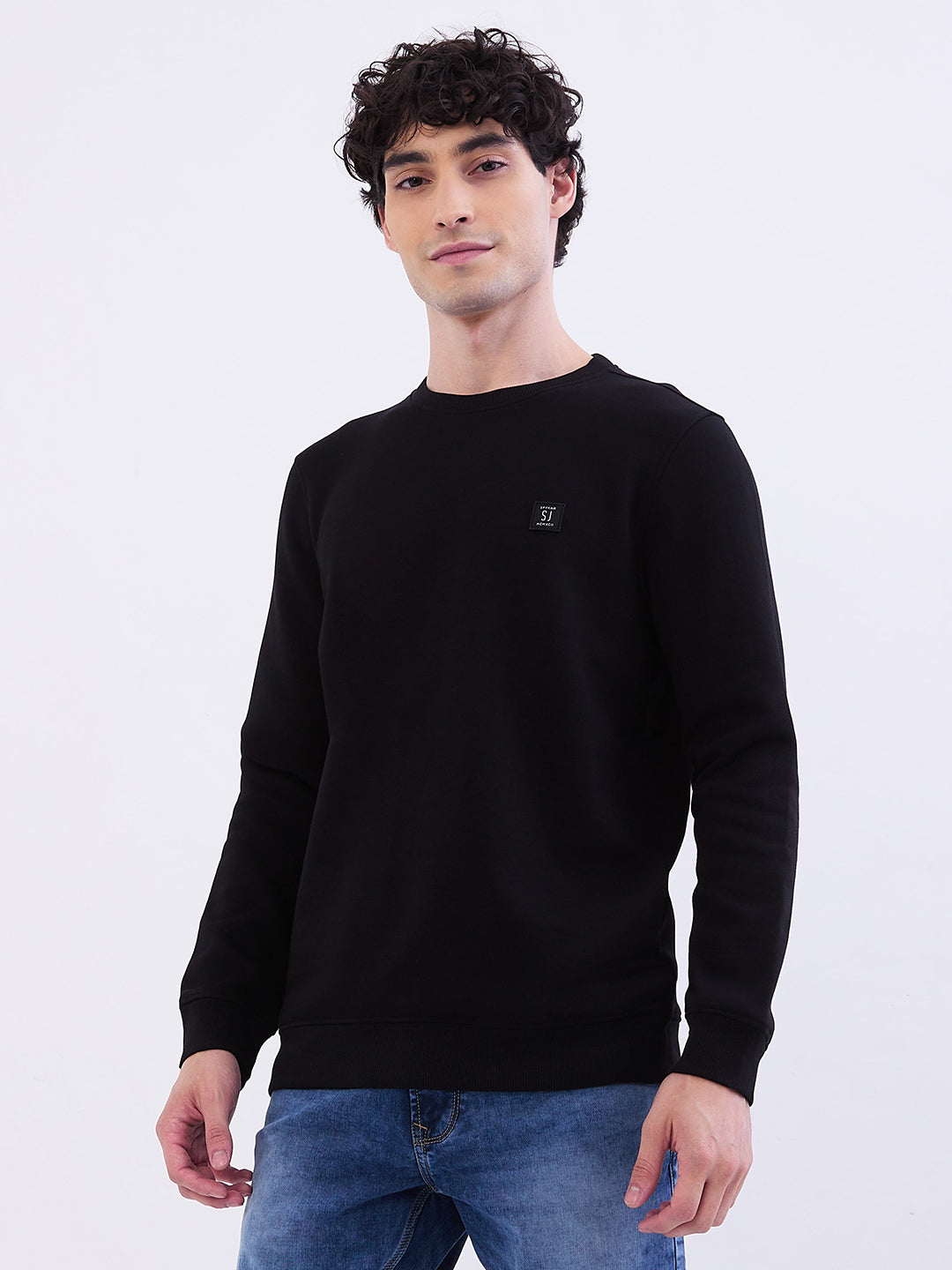 Spykar Black Slim Fit Casual Sweatshirts For Men