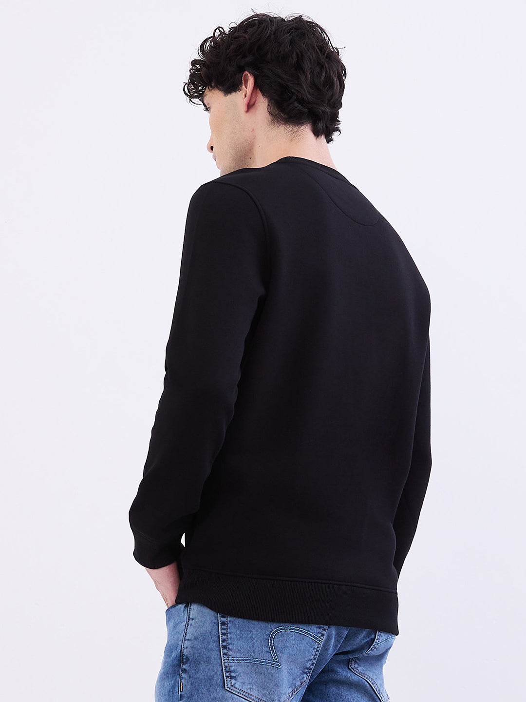 Spykar Black Slim Fit Casual Sweatshirts For Men