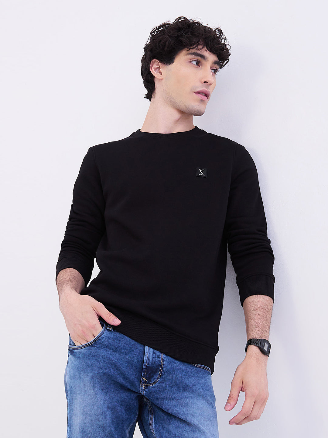 Spykar Black Slim Fit Casual Sweatshirts For Men