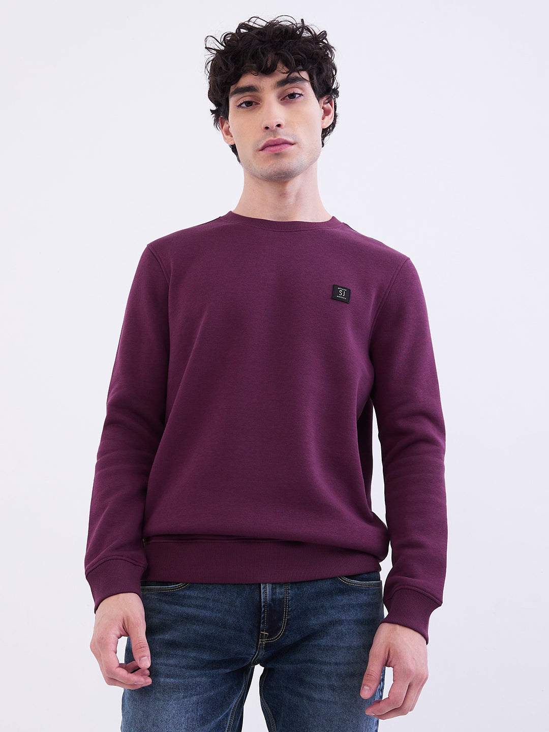 Spykar Plum Red Slim Fit Casual Sweatshirts For Men