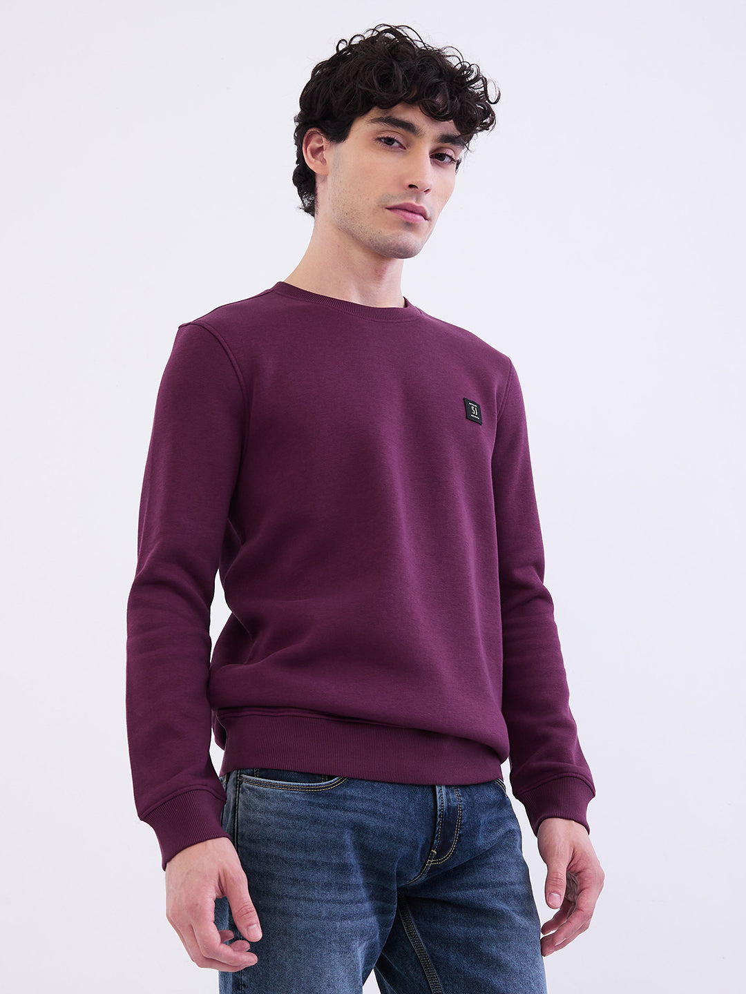 Spykar Plum Red Slim Fit Casual Sweatshirts For Men