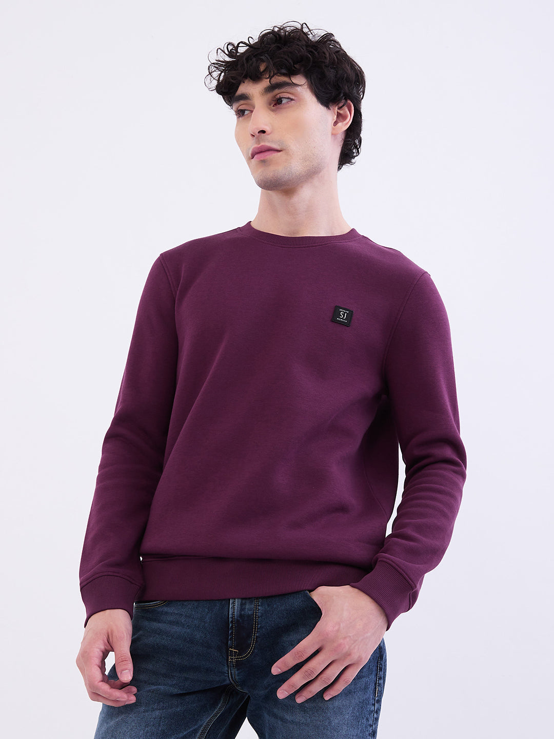 Spykar Plum Red Slim Fit Casual Sweatshirts For Men