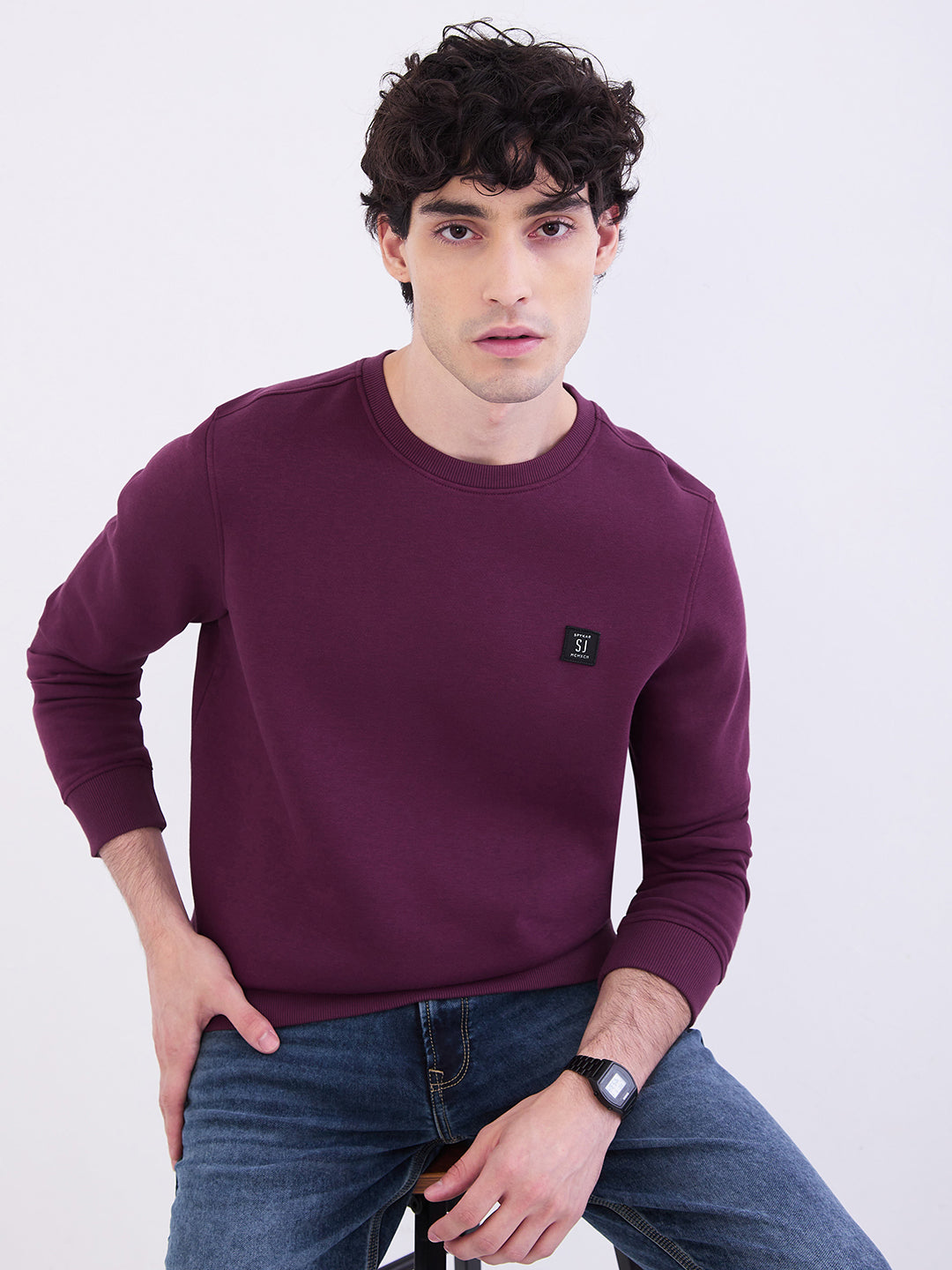 Spykar Plum Red Slim Fit Casual Sweatshirts For Men