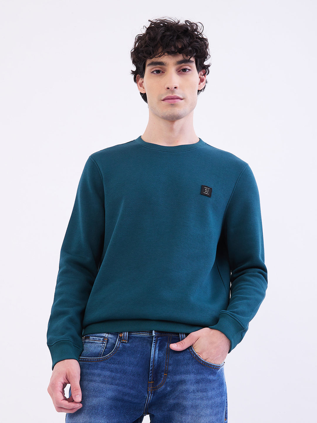 Spykar Teal Green Slim Fit Casual Sweatshirts For Men