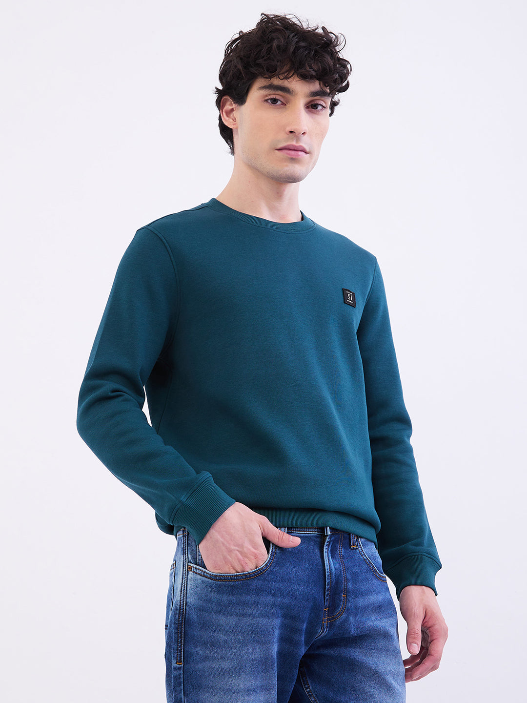 Spykar Teal Green Slim Fit Casual Sweatshirts For Men