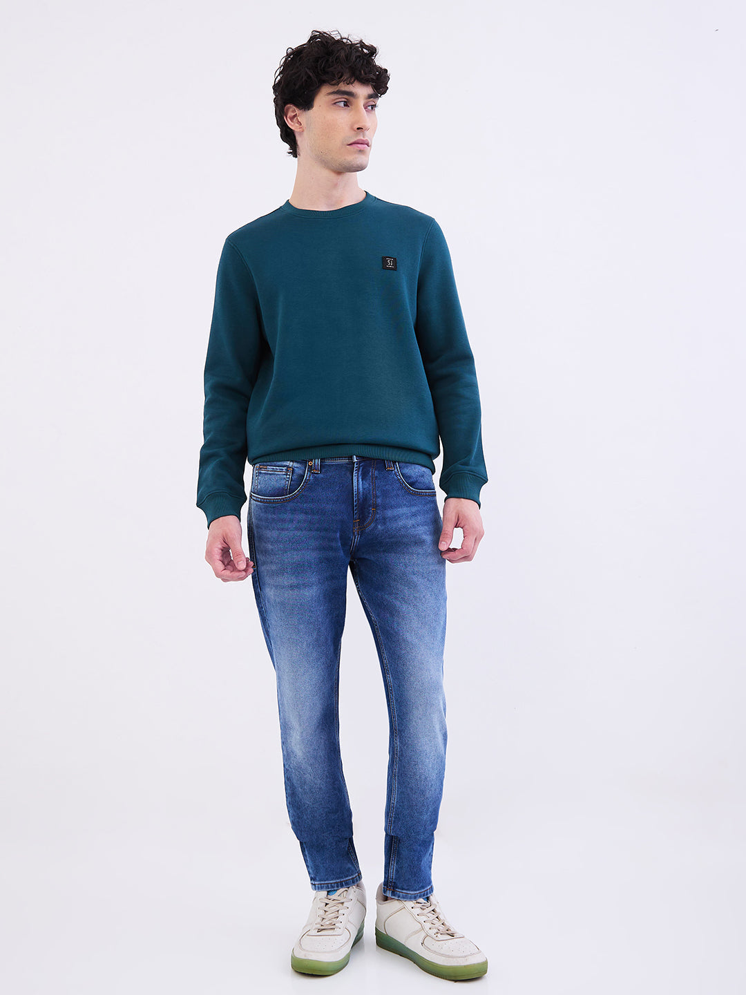 Spykar Teal Green Slim Fit Casual Sweatshirts For Men