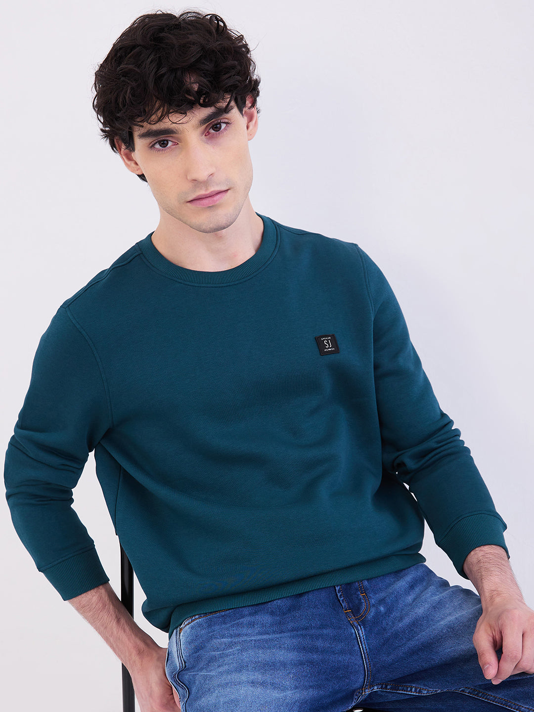 Spykar Teal Green Slim Fit Casual Sweatshirts For Men