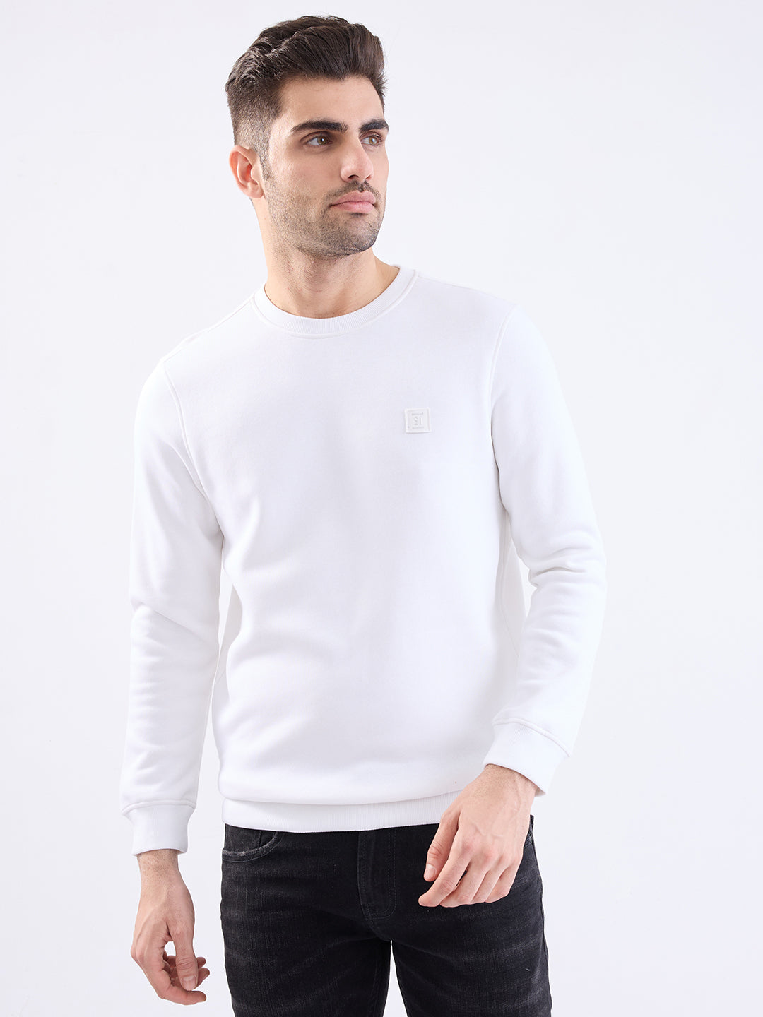 Spykar White Slim Fit Casual Sweatshirts For Men