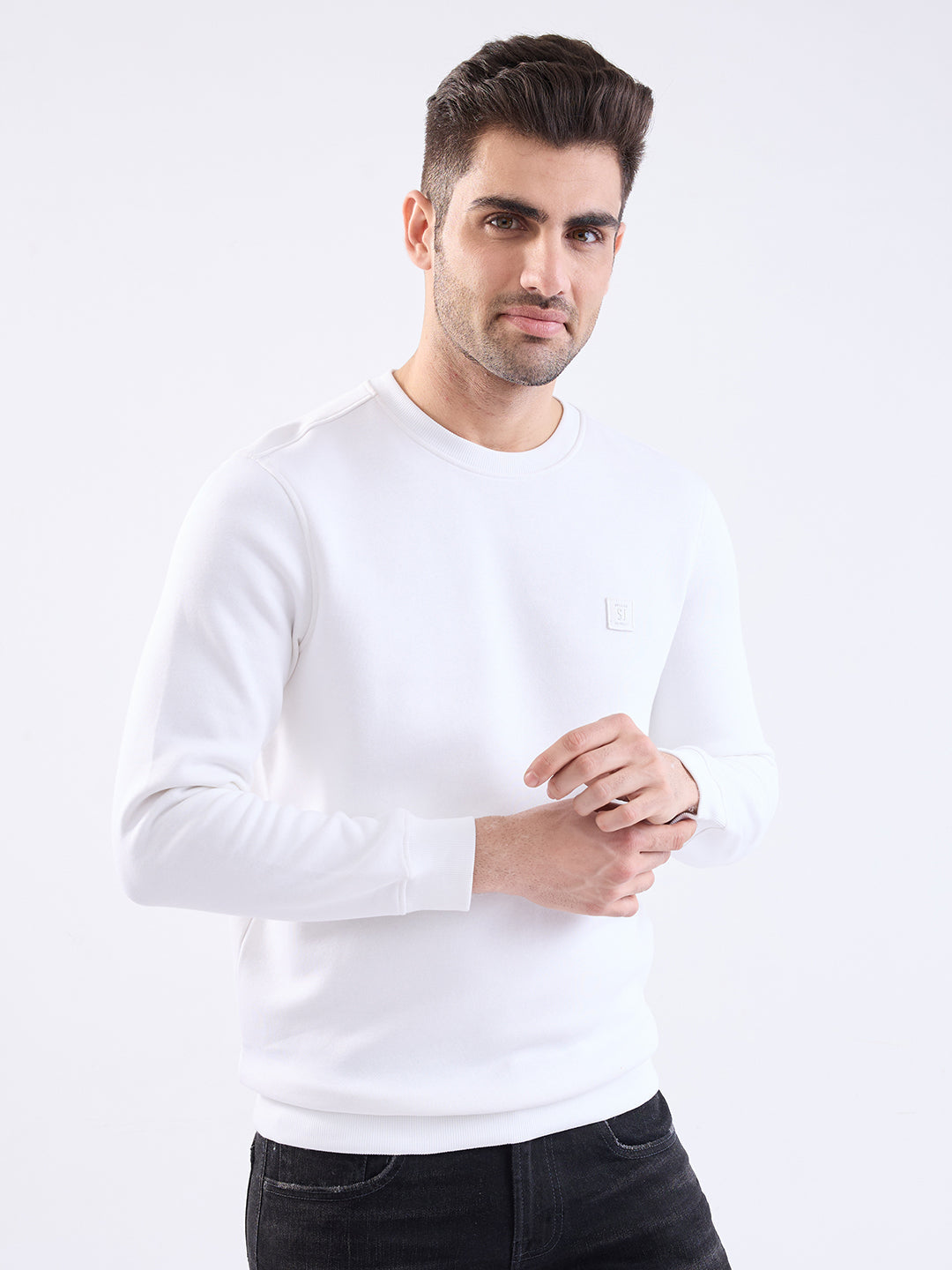 Men Sweatshirt White Slim Fit