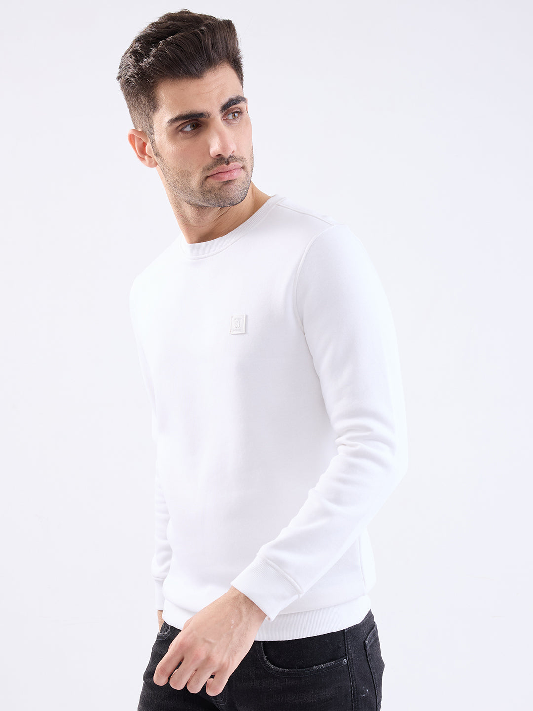 Men Sweatshirt White Slim Fit