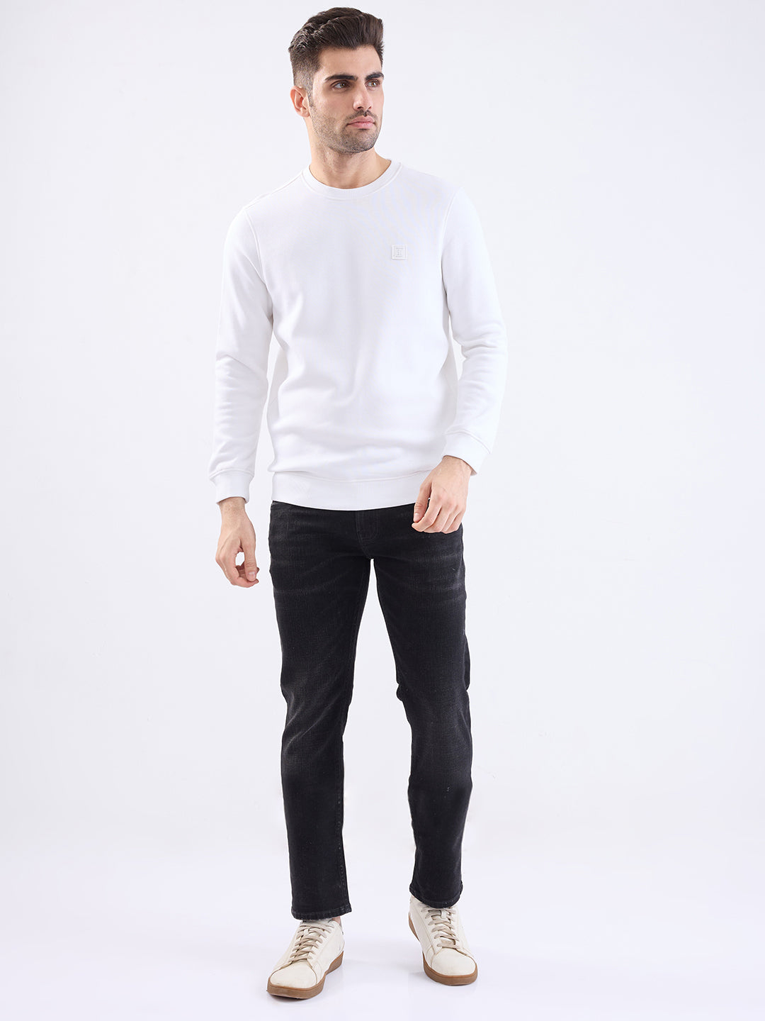 Spykar White Slim Fit Casual Sweatshirts For Men