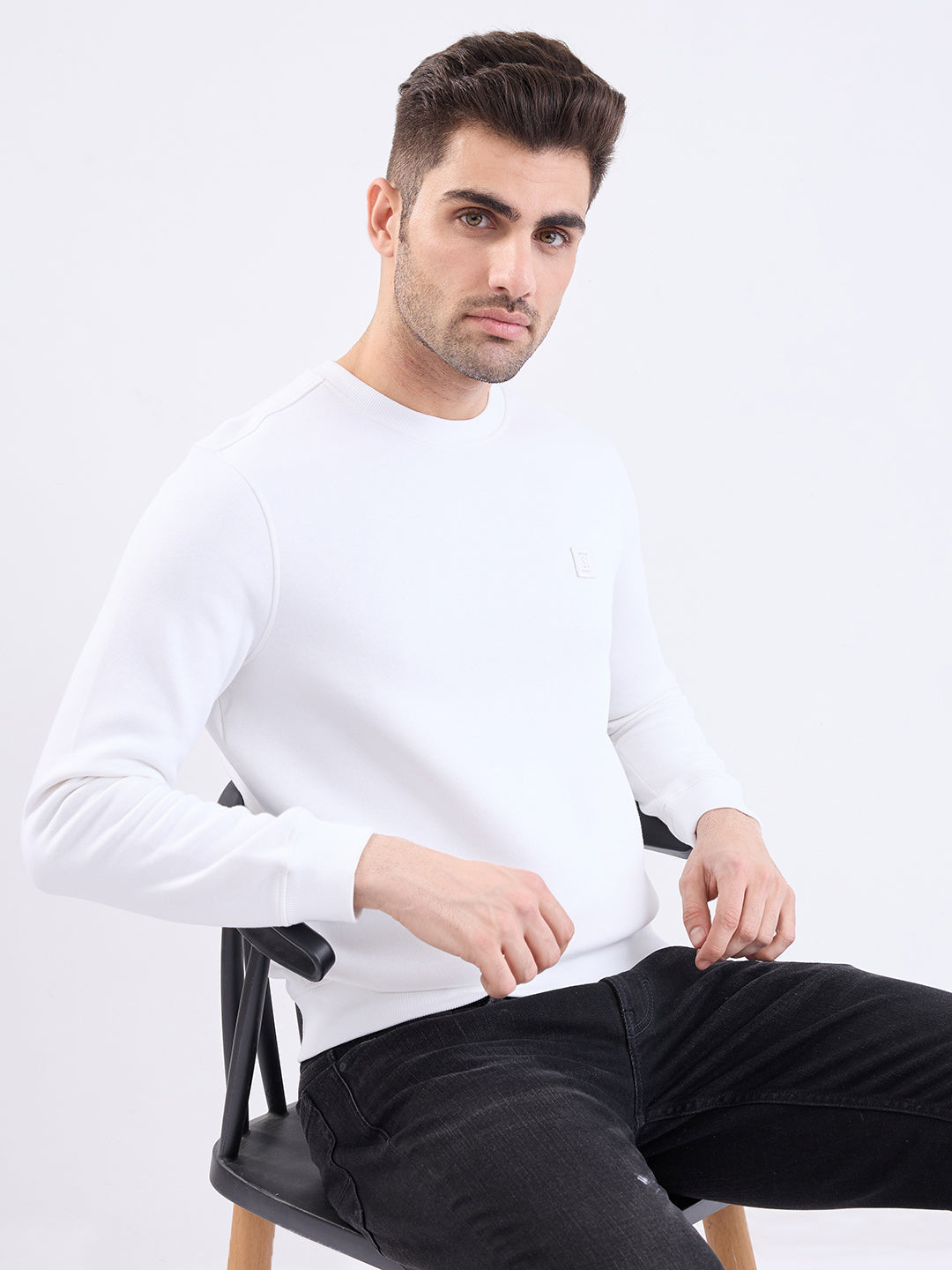 Spykar White Slim Fit Casual Sweatshirts For Men