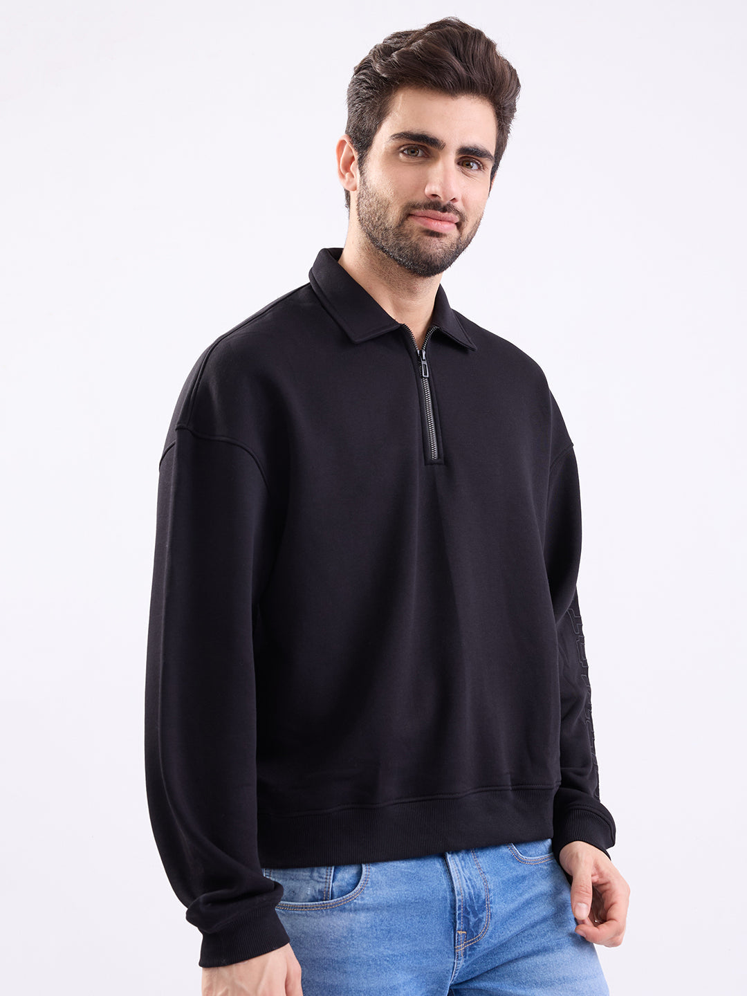 Spykar Black Slim Fit Casual Sweatshirts For Men