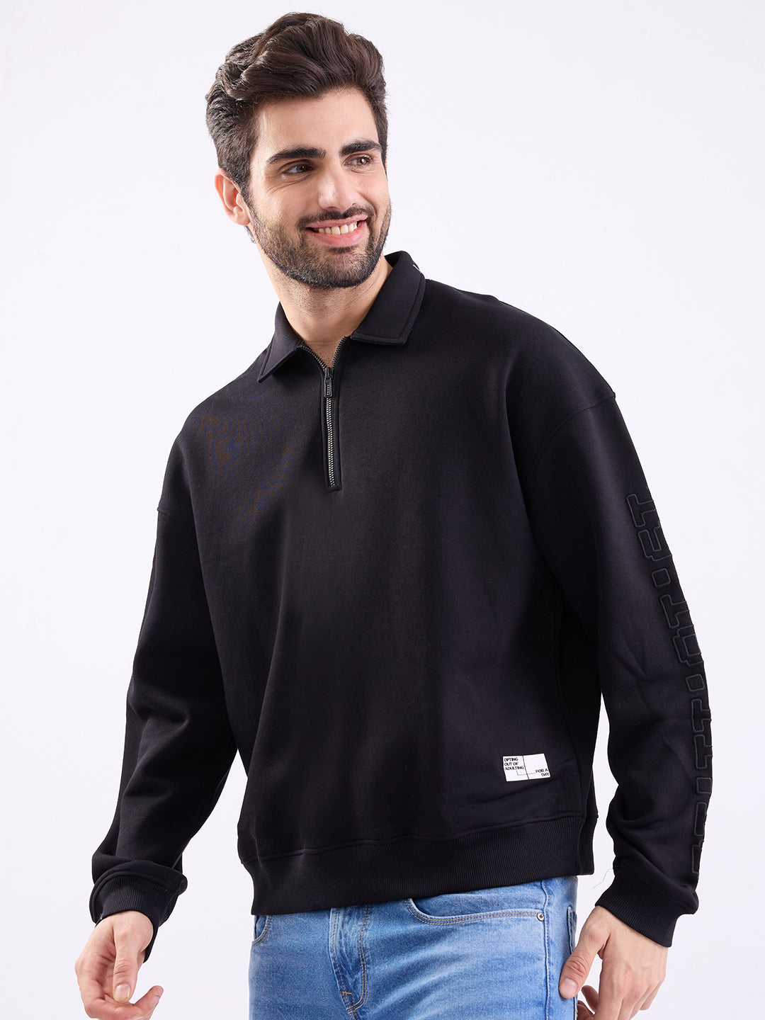 Spykar Black Slim Fit Casual Sweatshirts For Men