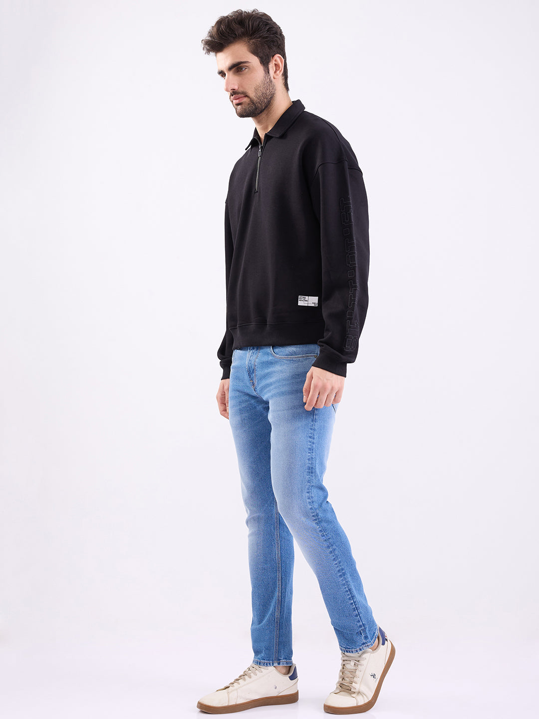 Spykar Black Slim Fit Casual Sweatshirts For Men