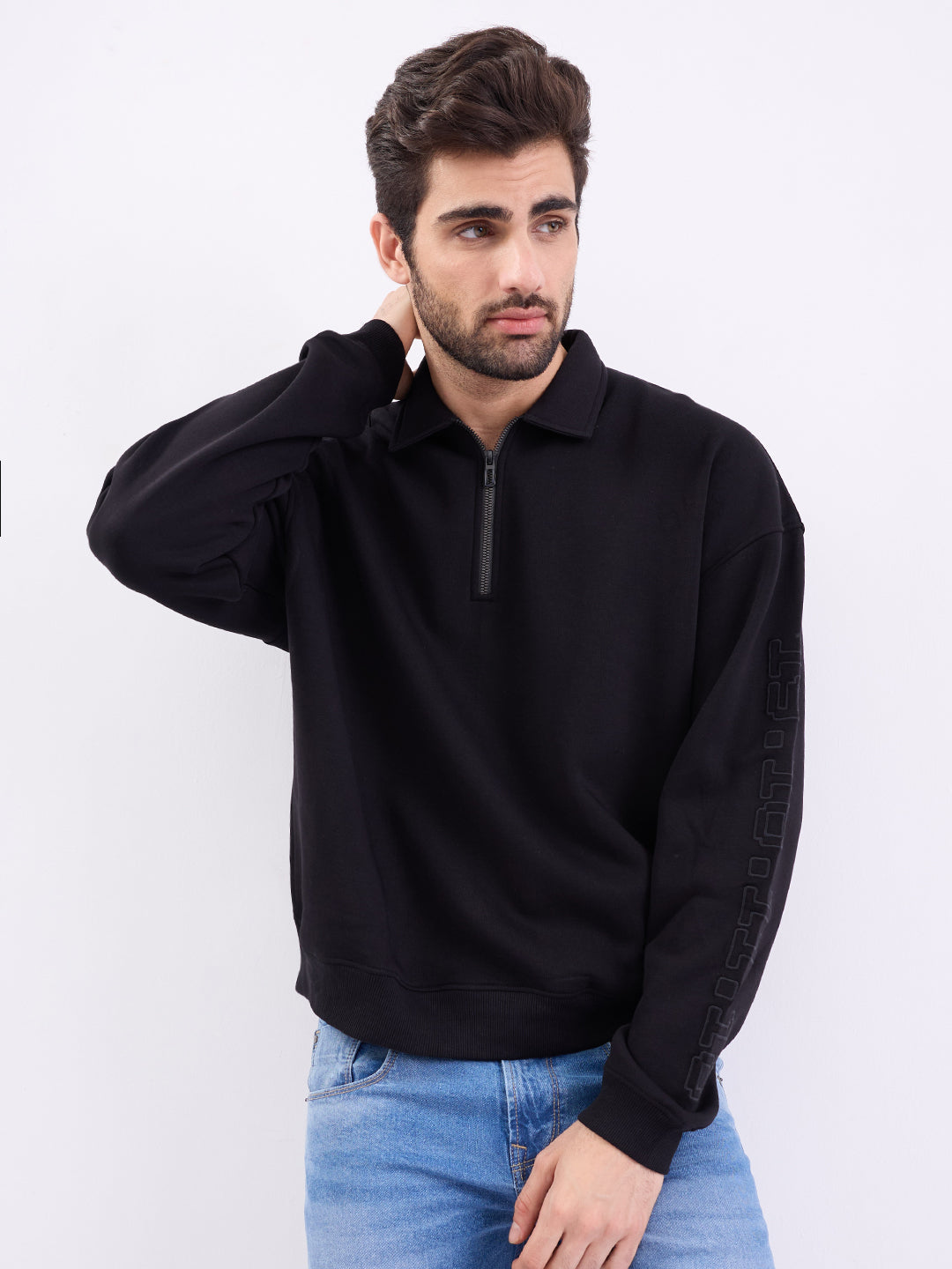 Spykar Black Slim Fit Casual Sweatshirts For Men