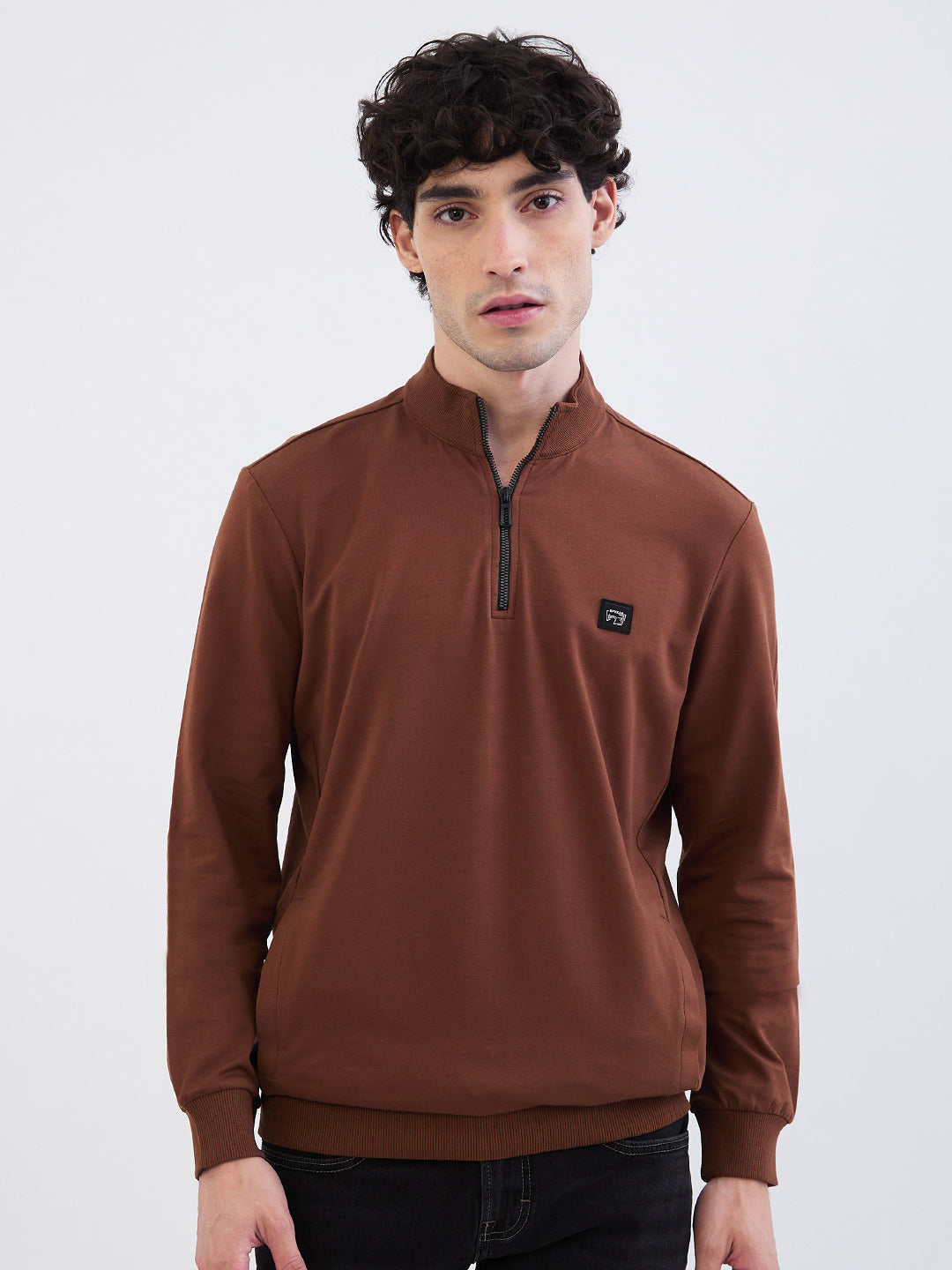 Spykar Bison Brown Regular Fit Casual Sweatshirts For Men