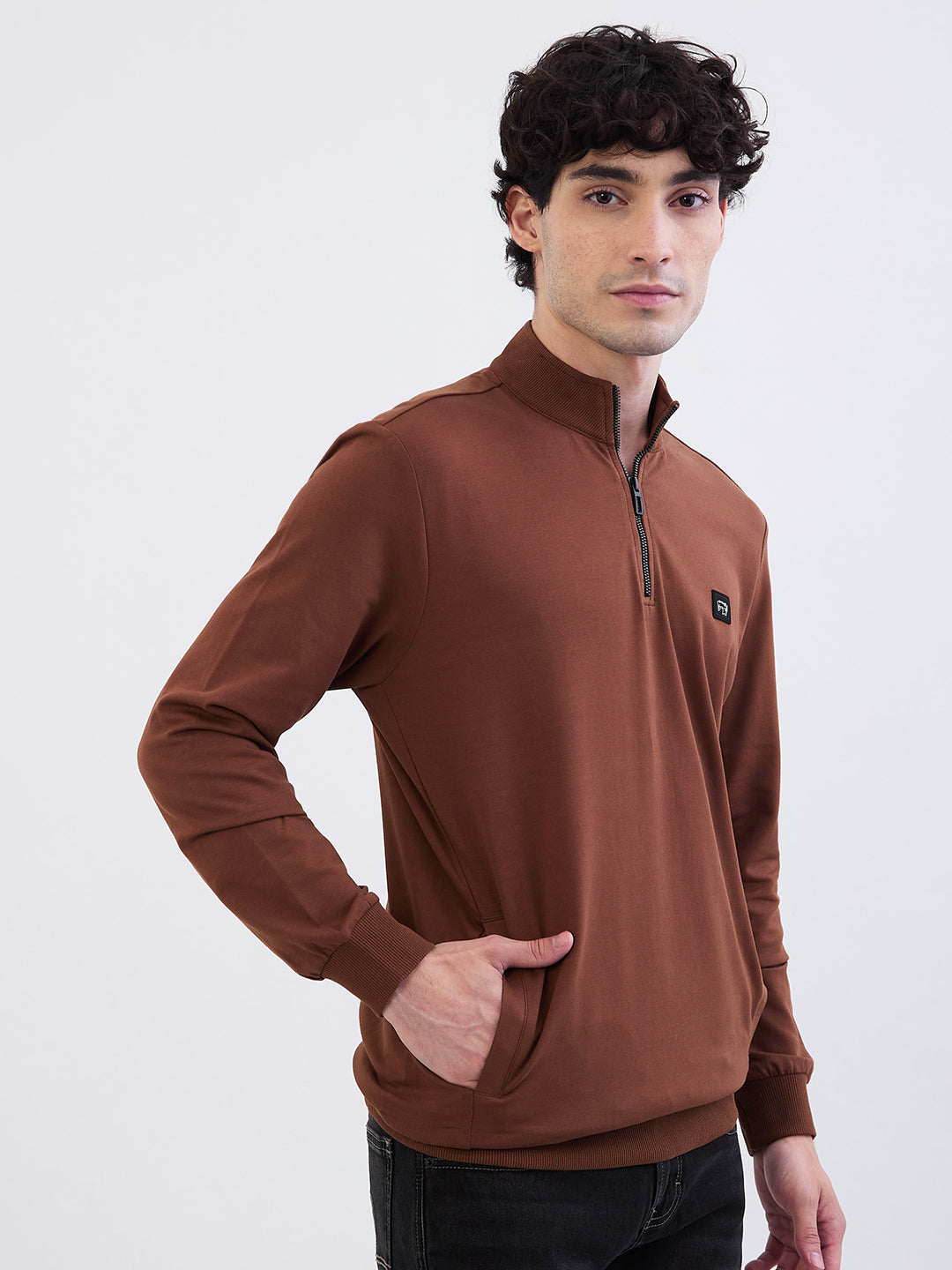 Spykar Bison Brown Regular Fit Casual Sweatshirts For Men