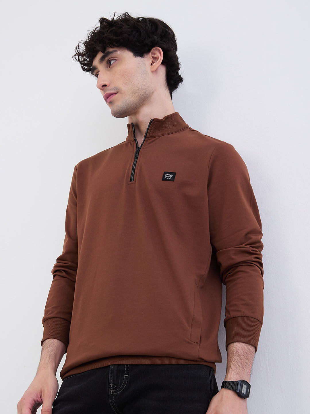 Spykar Bison Brown Regular Fit Casual Sweatshirts For Men
