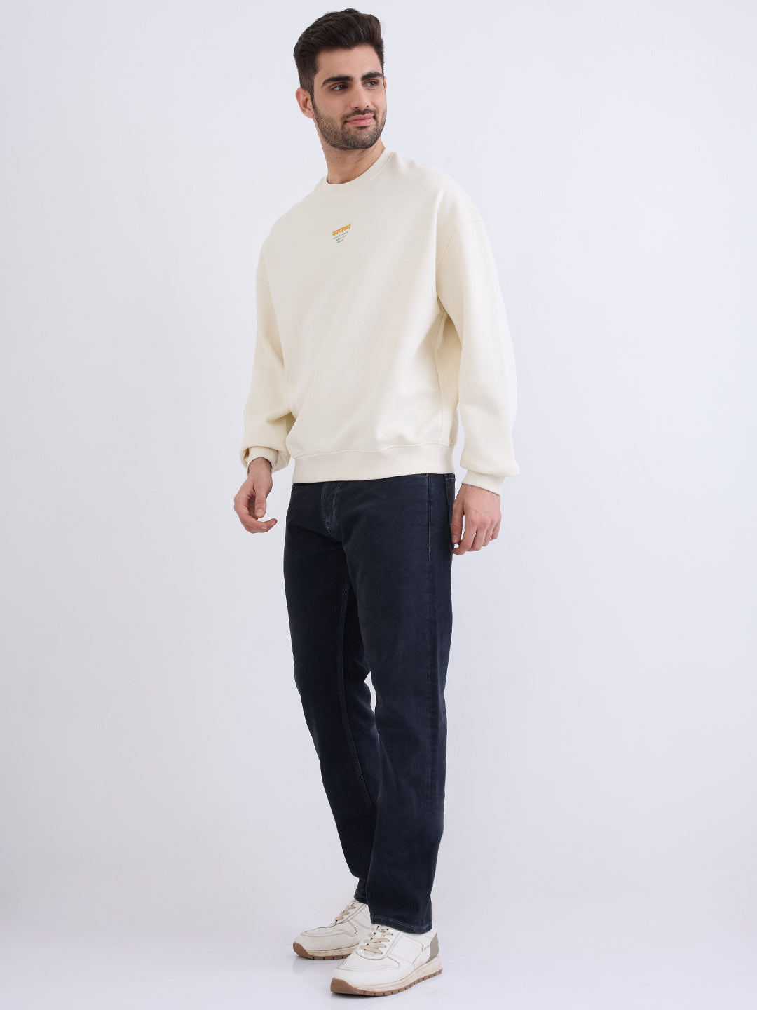 Spykar Off White Oversize Fit Casual Sweatshirts For Men