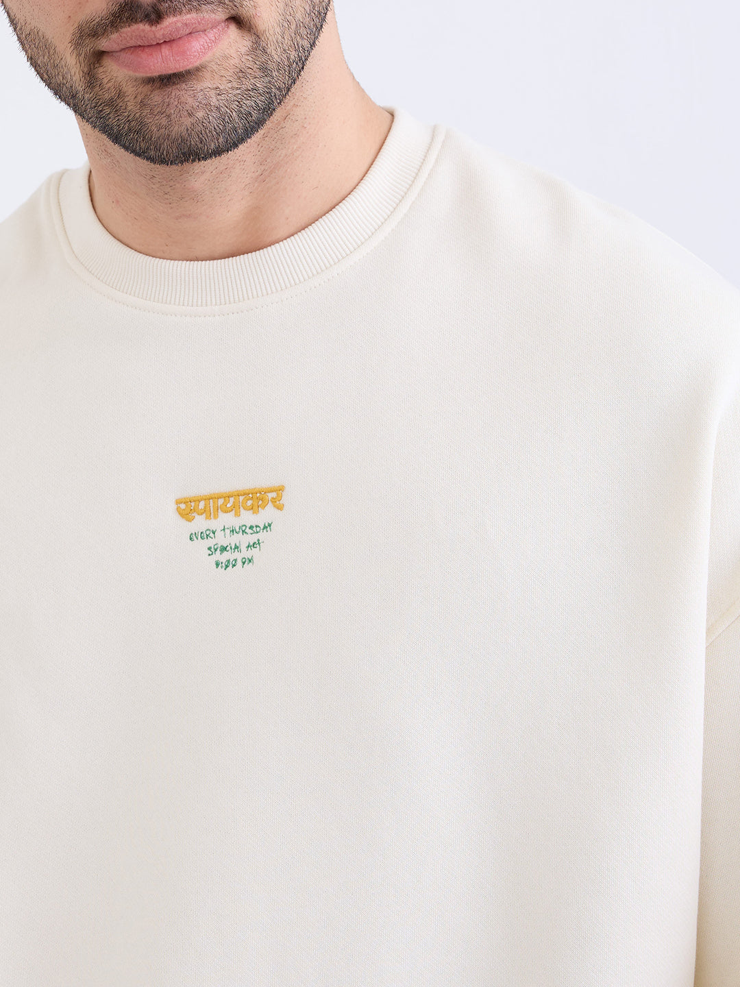 Spykar Off White Oversize Fit Casual Sweatshirts For Men