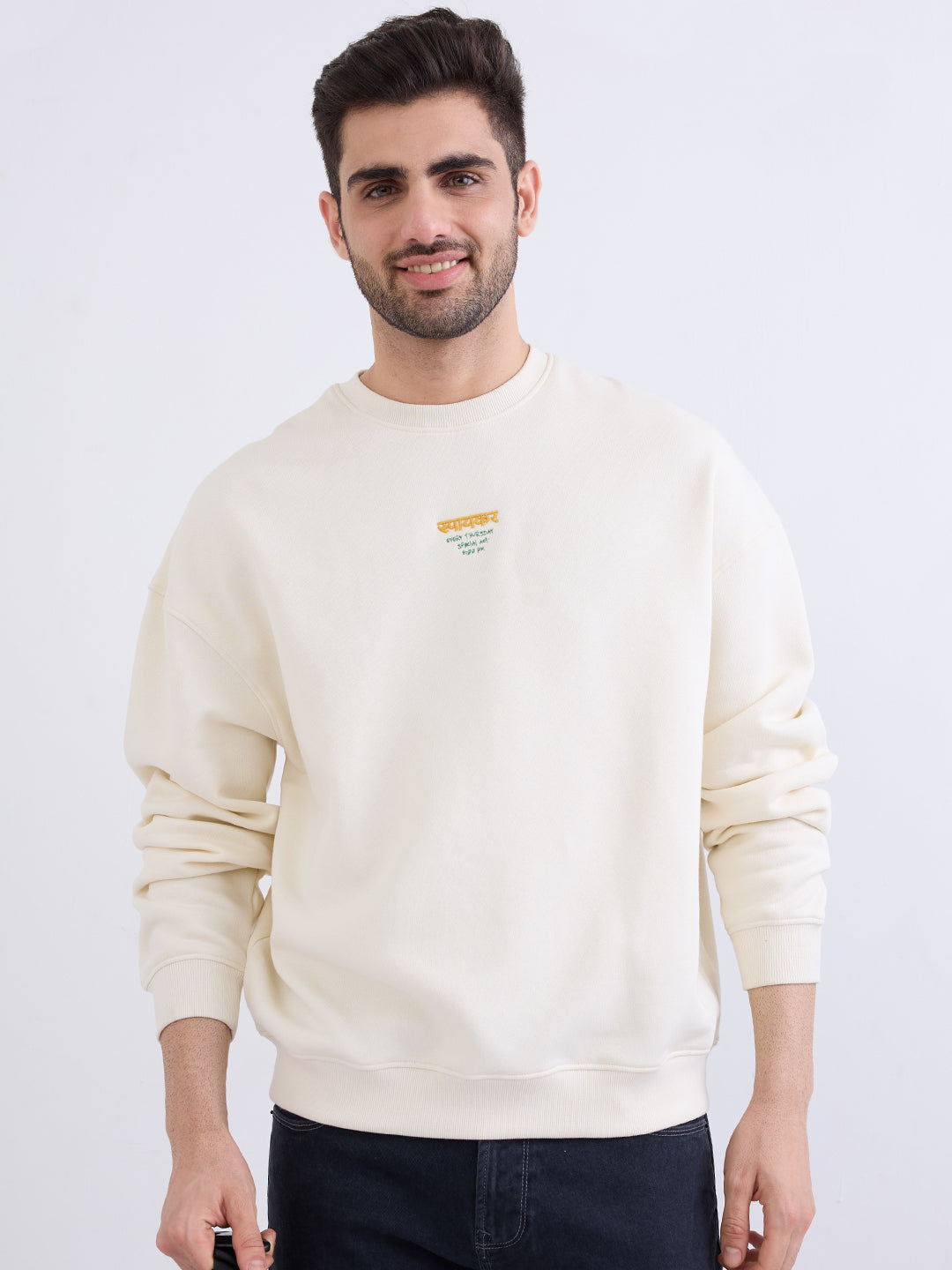 Spykar Off White Oversize Fit Casual Sweatshirts For Men