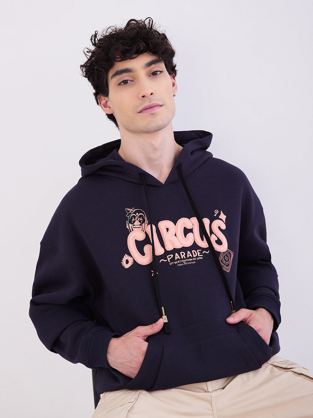 Spykar Navy Blue Oversize Fit Casual Sweatshirts For Men