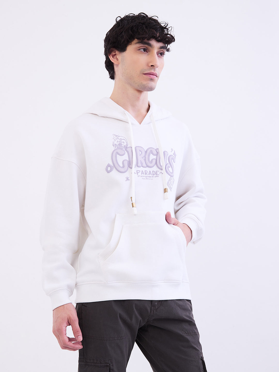 Spykar White Oversize Fit Casual Sweatshirts For Men