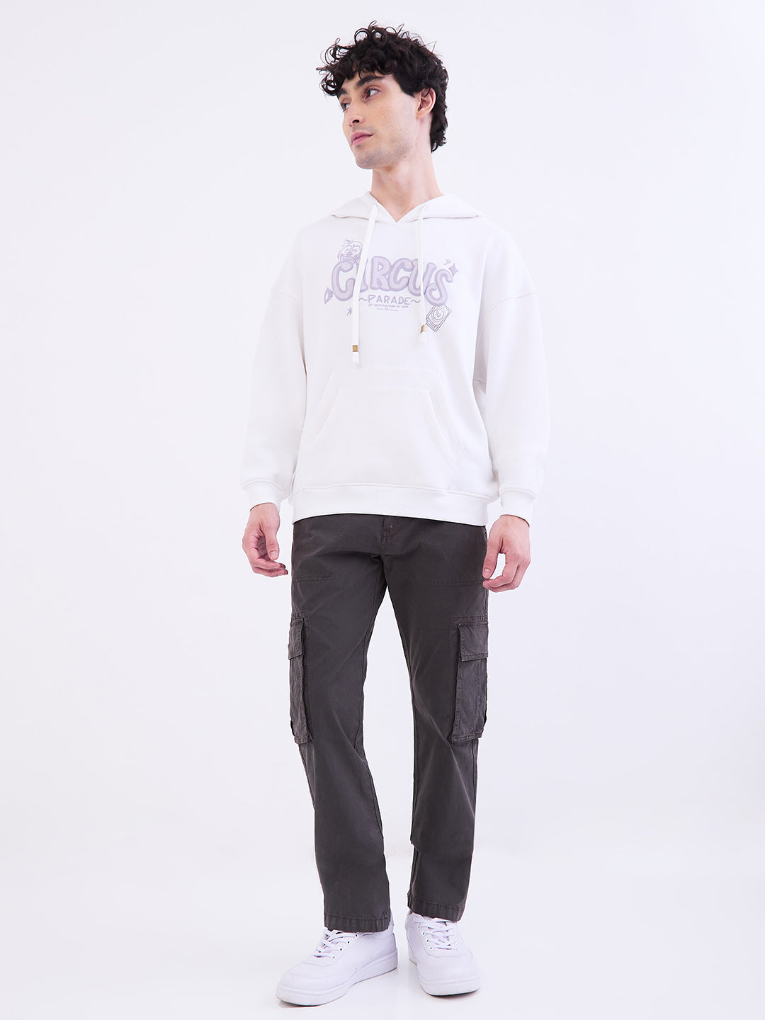 Spykar White Oversize Fit Casual Sweatshirts For Men
